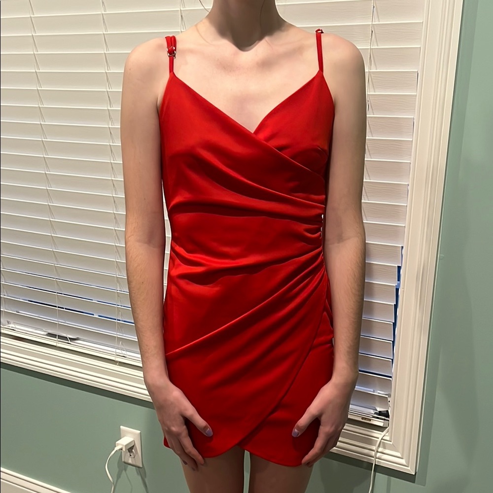 SHEIN Red Asymmetrical Ruched Mini Dress